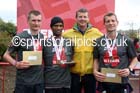 From left to right: Derek Hawkins (Leeds) 2nd, Yared Hagos (Wallsend) winner, Steve Cram and James Bullman (New Marske) 3rd in the Sunderand City Half Marathon. Photo: David T. Hewitson/Sports for All Pics